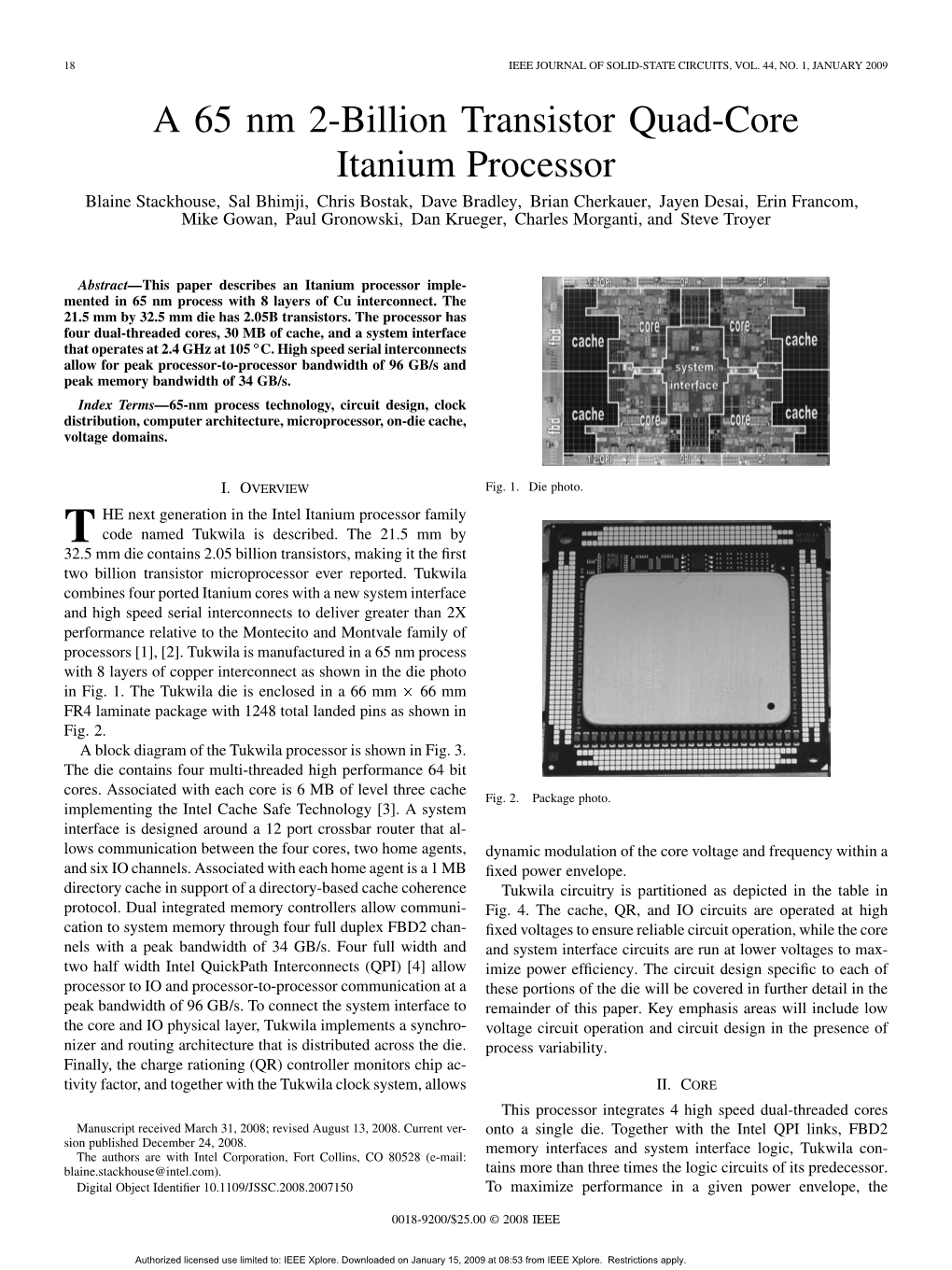 A 65 Nm 2-Billion Transistor Quad-Core Itanium Processor