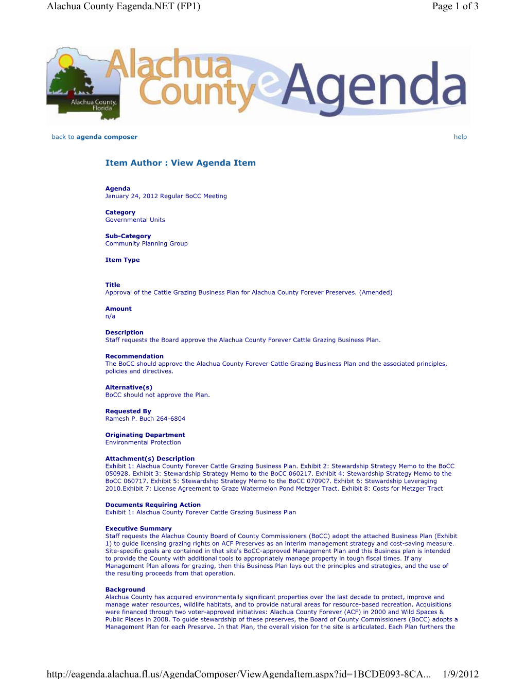 Alachua County Cattle Grazing Business Plan