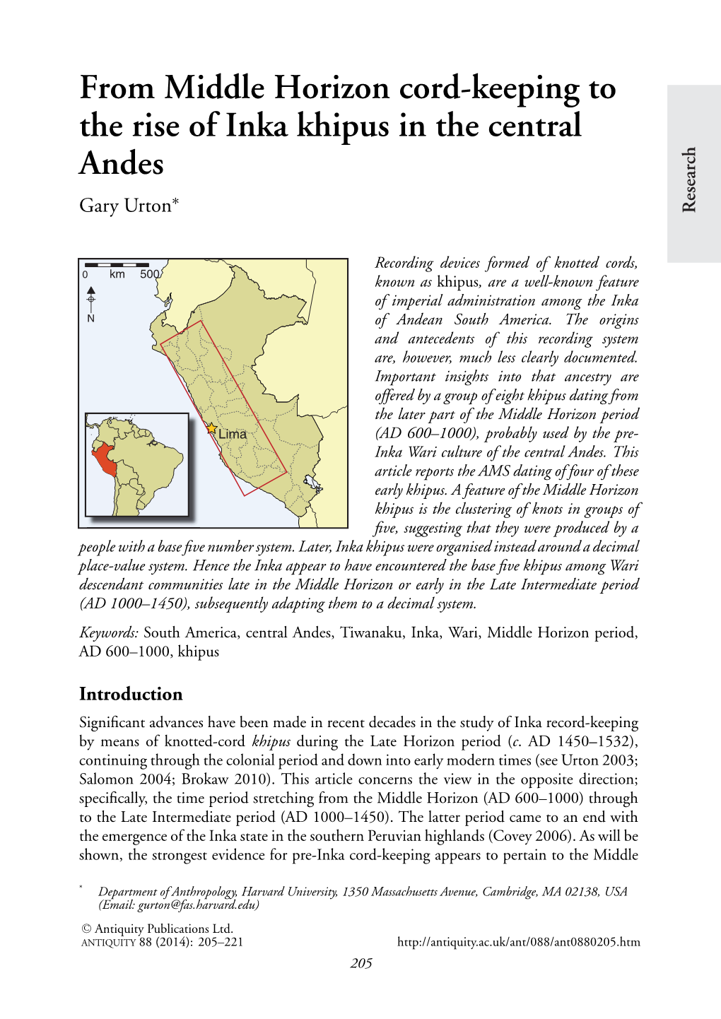 From Middle Horizon Cord-Keeping to the Rise of Inka Khipus in the Central Andes