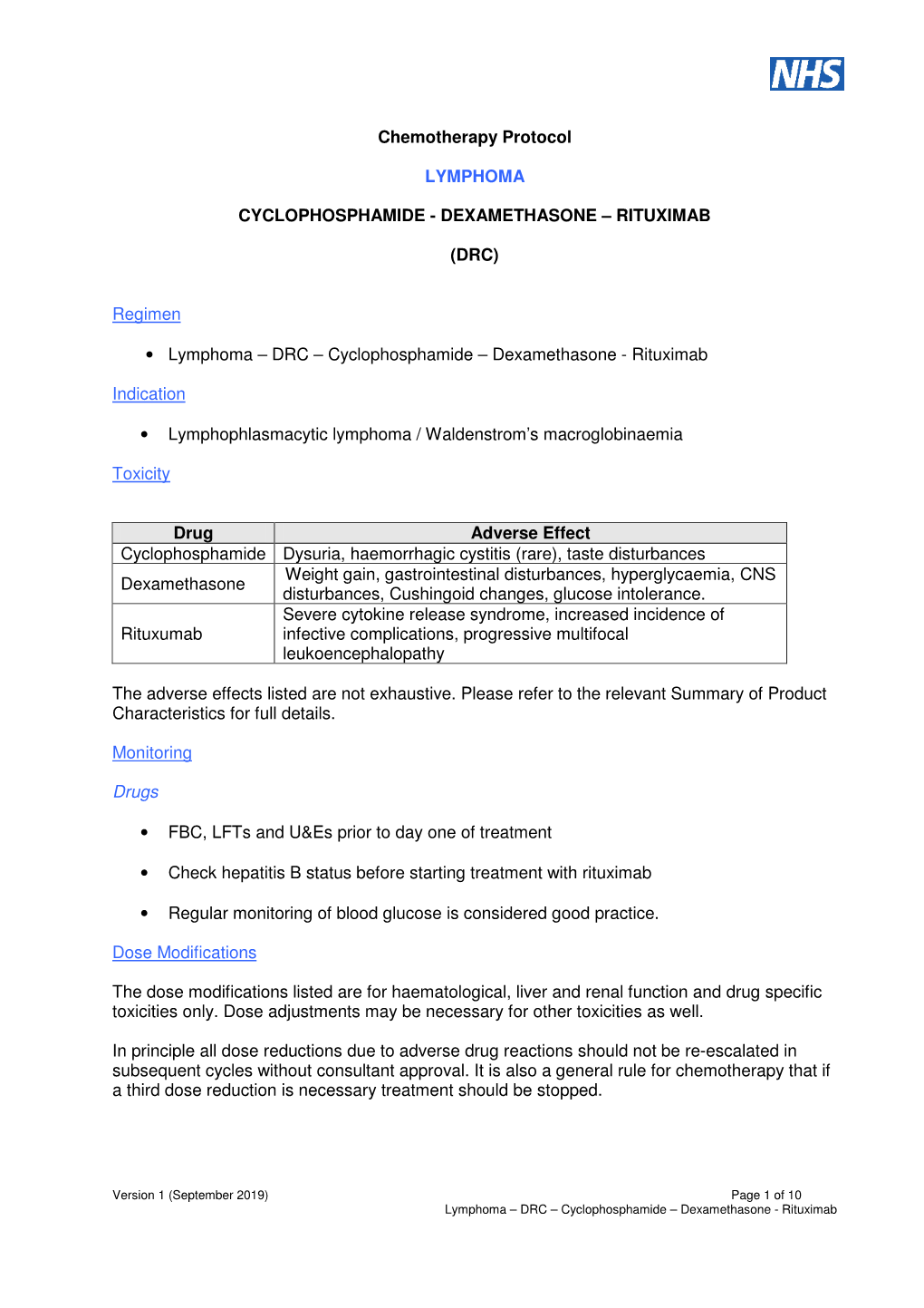 DEXAMETHASONE – RITUXIMAB (DRC) Regimen • Lymphoma