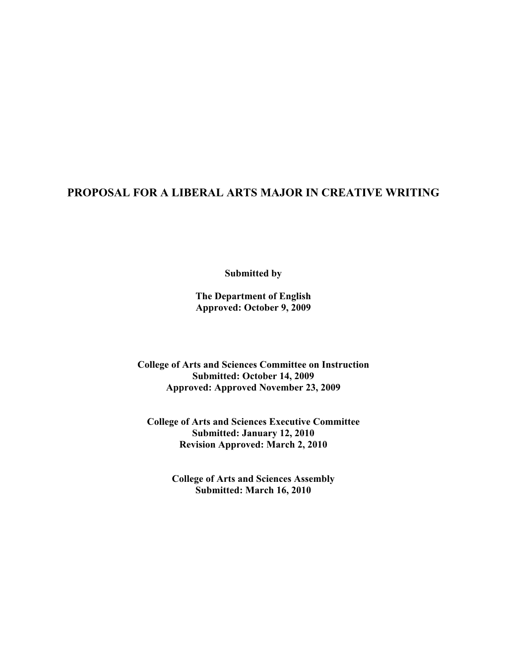 Proposal for a Liberal Arts Major in Creative Writing