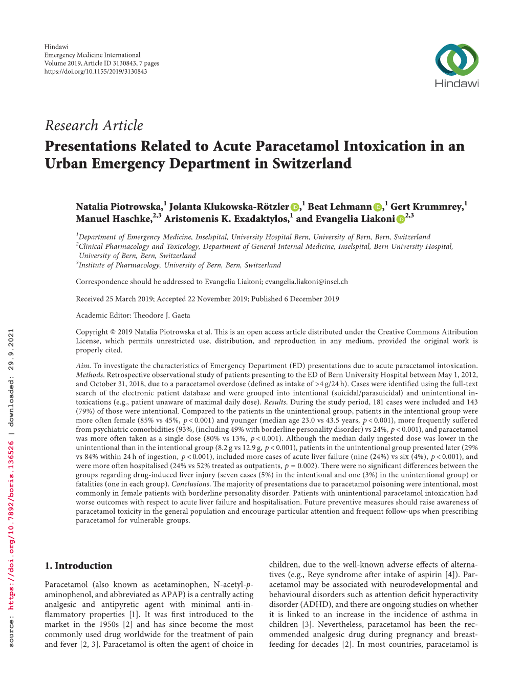 Research Article Presentations Related to Acute