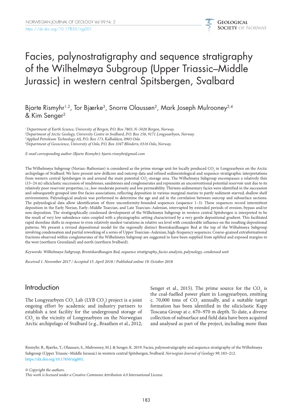 Upper Triassic–Middle Jurassic) in Western Central Spitsbergen, Svalbard