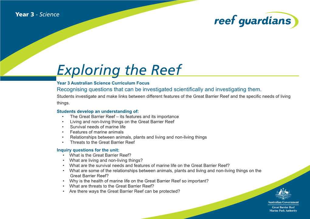 Exploring the Reef Year 3 Australian Science Curriculum Focus Recognising Questions That Can Be Investigated Scientifically and Investigating Them