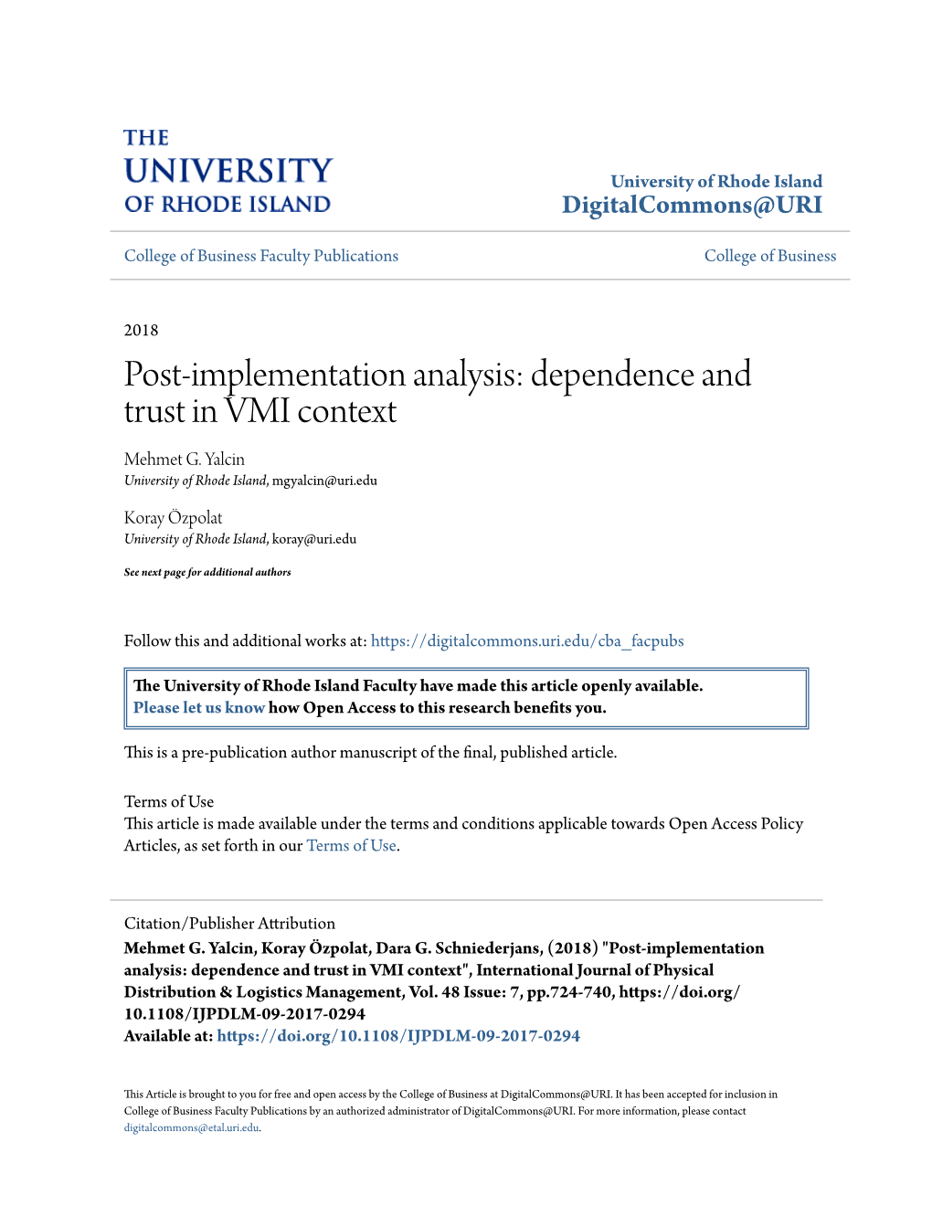 Dependence and Trust in VMI Context Mehmet G