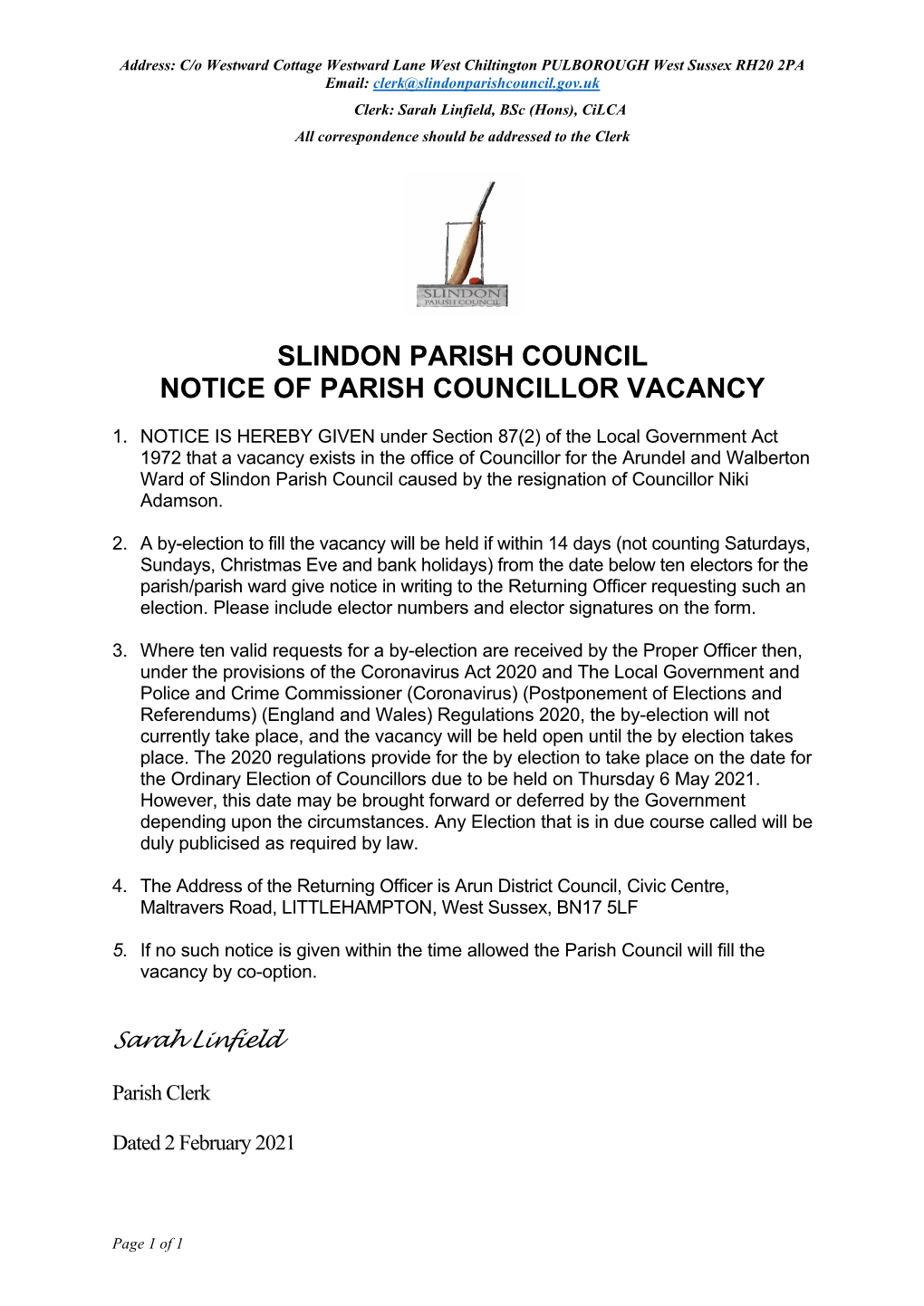 Clapham Parish Council Notice of Parish Councillor Vacancy