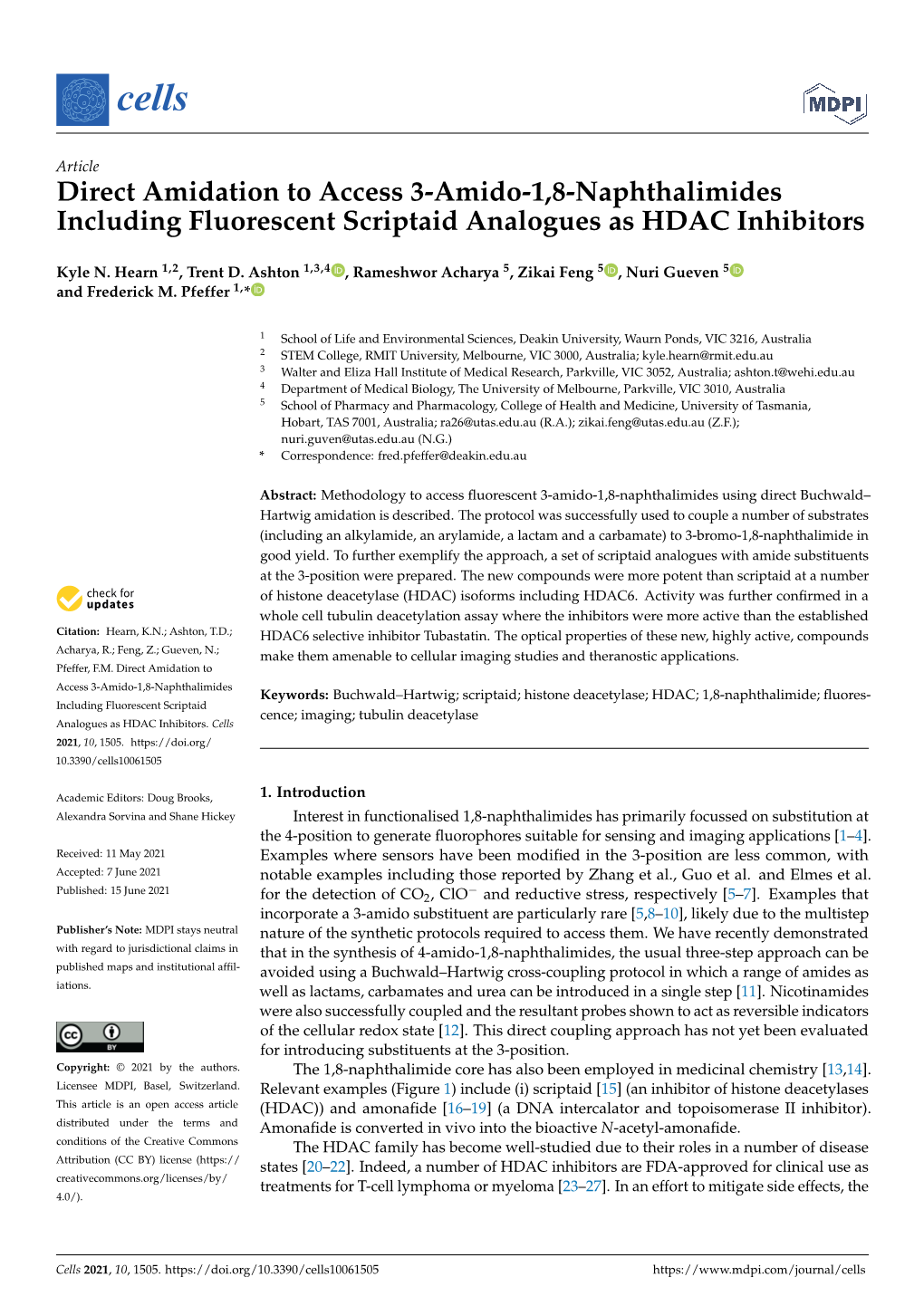 Direct Amidation to Access 3-Amido-1,8-Naphthalimides Including Fluorescent Scriptaid Analogues As HDAC Inhibitors