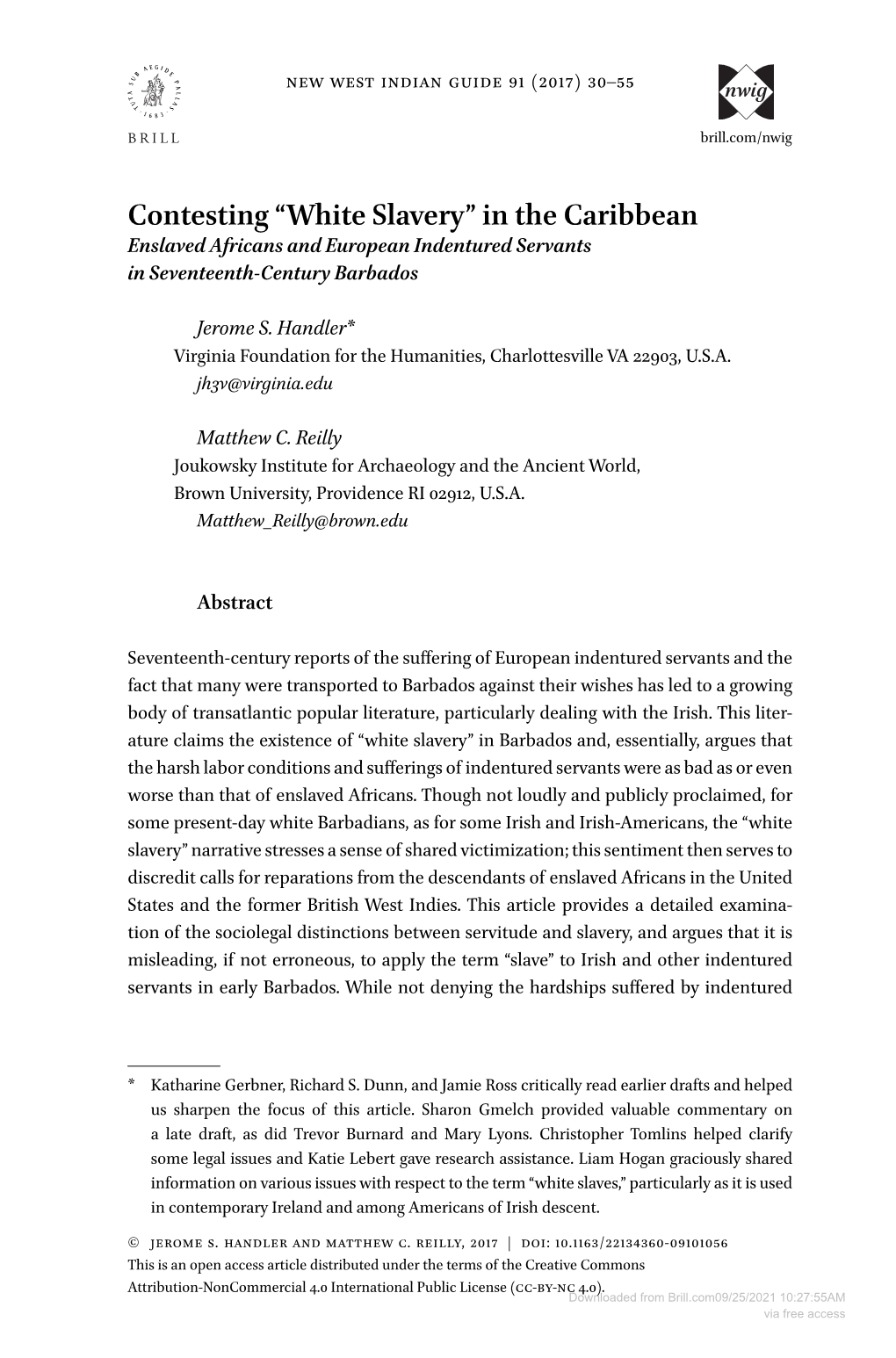 “White Slavery” in the Caribbean Enslaved Africans and European Indentured Servants in Seventeenth-Century Barbados