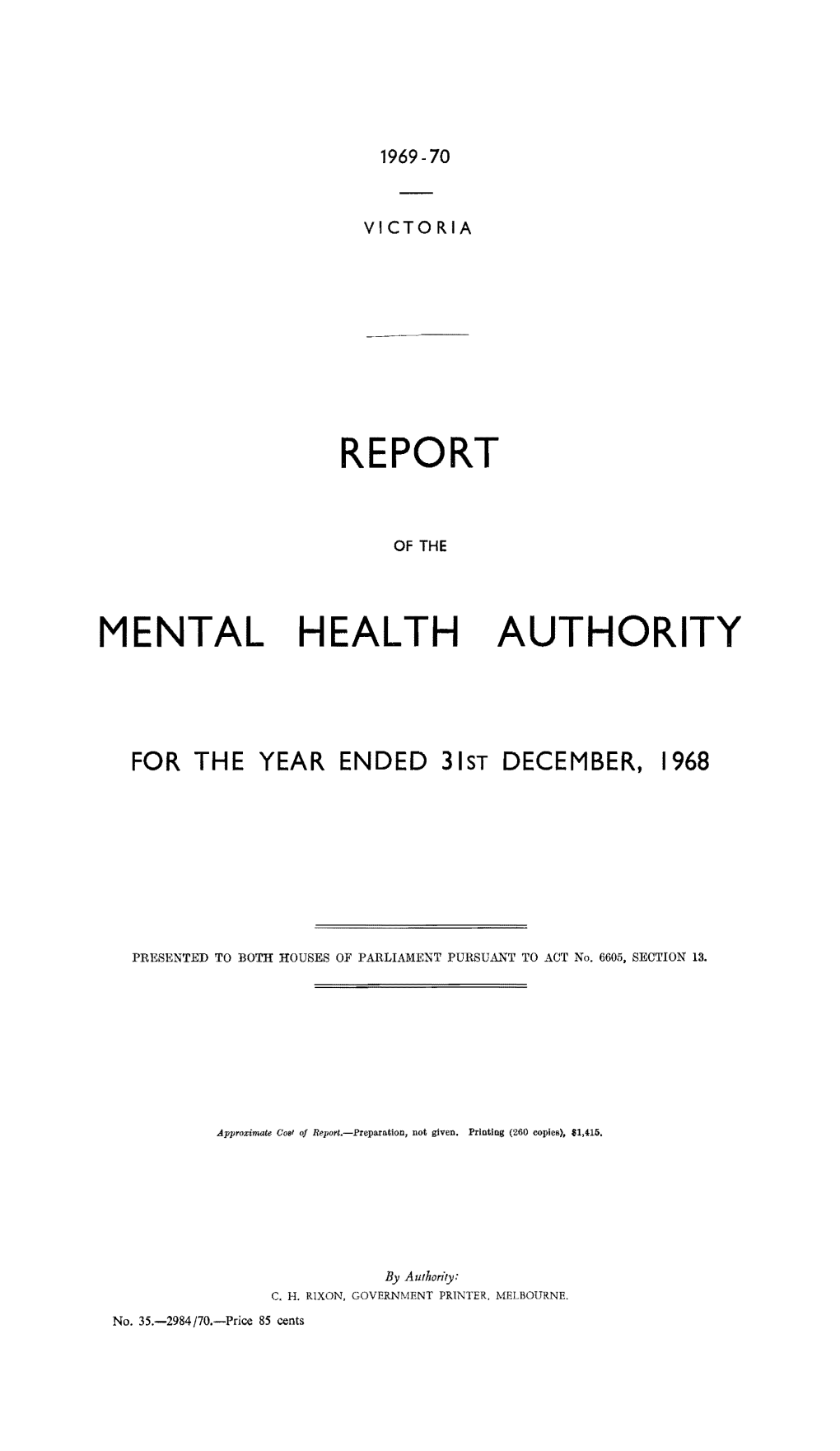 Report Mental Health Authority