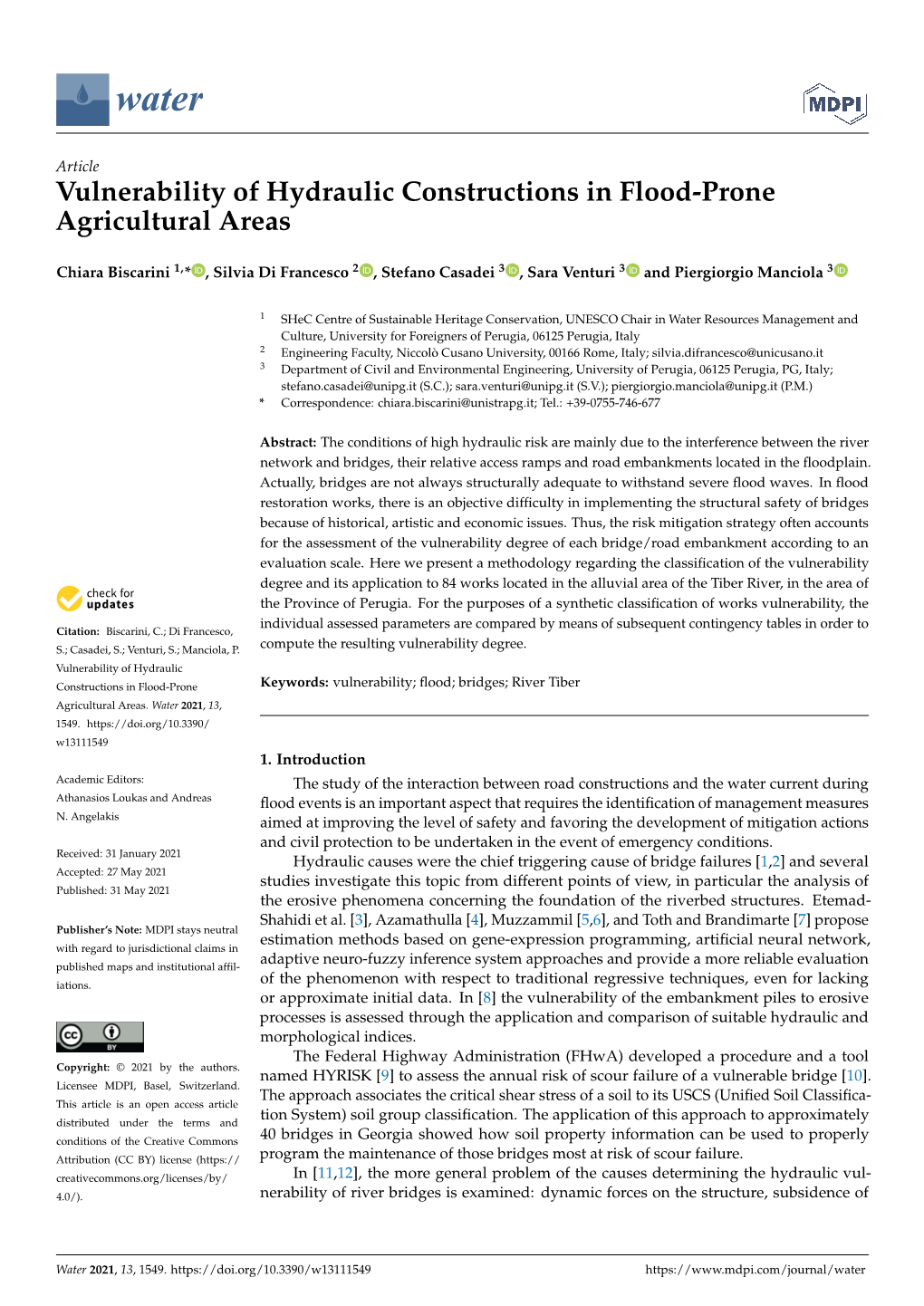 Vulnerability of Hydraulic Constructions in Flood-Prone Agricultural Areas