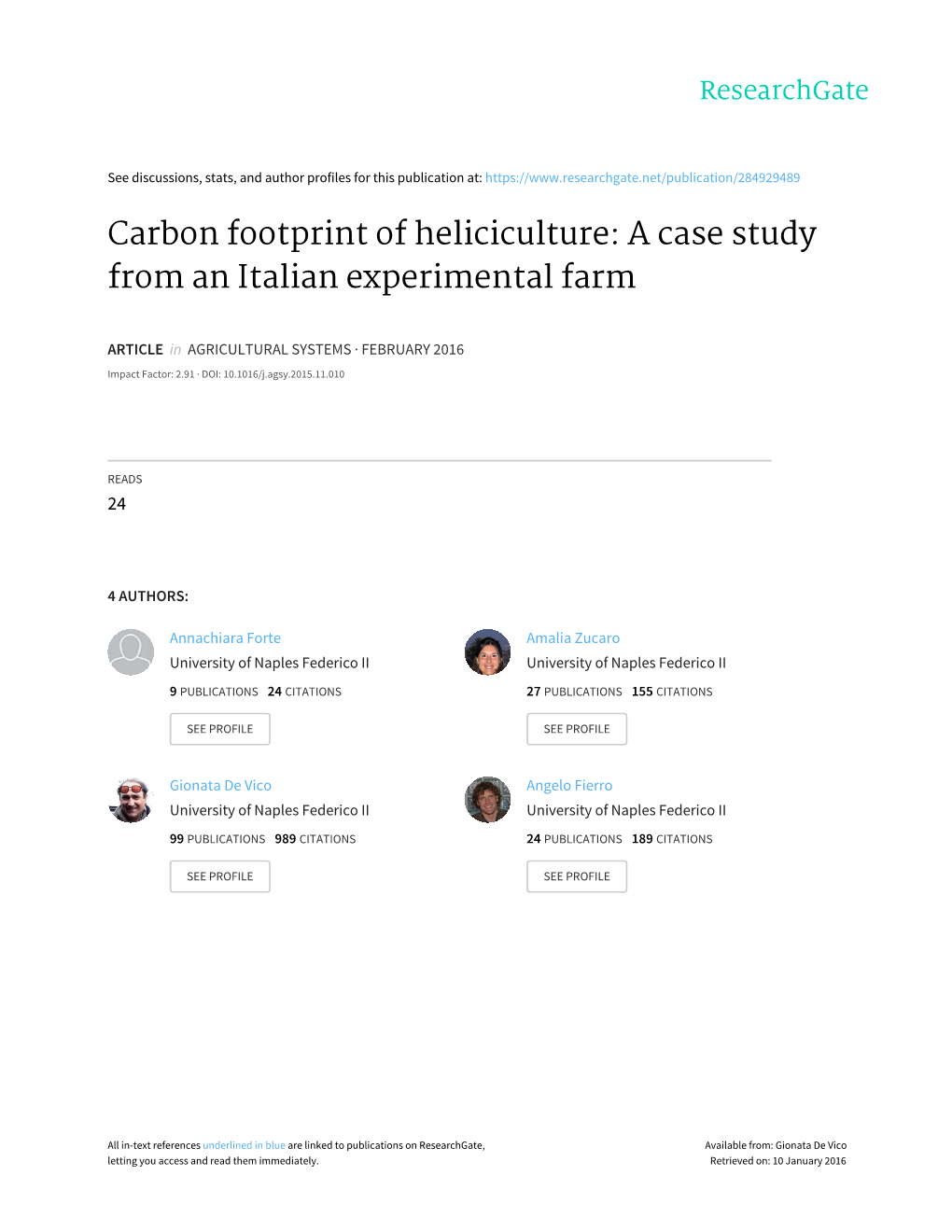 Carbon Footprint of Heliciculture: a Case Study from an Italian Experimental Farm