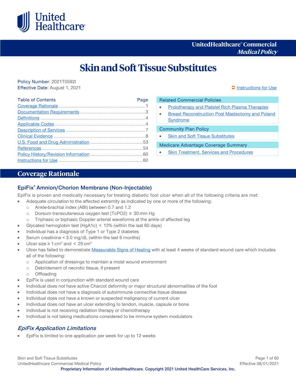 Skin and Soft Tissue Substitutes – Commercial Medical Policy