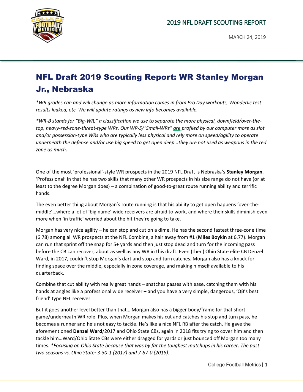 NFL Draft 2019 Scouting Report: WR Stanley Morgan Jr., Nebraska
