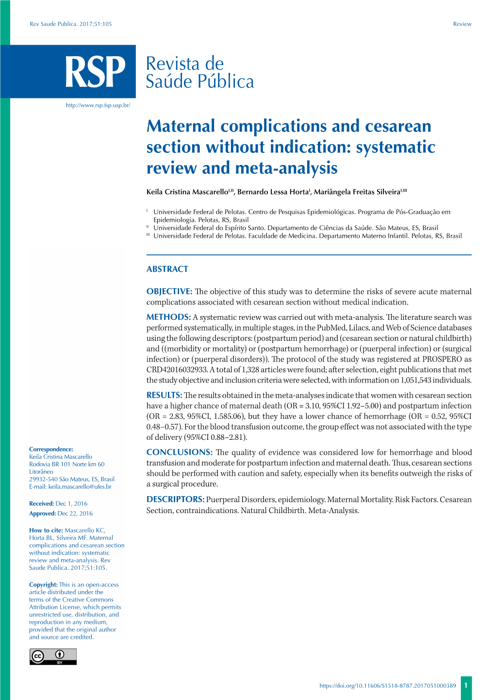 Maternal Complications and Cesarean Section Without Indication: Systematic Review and Meta-Analysis