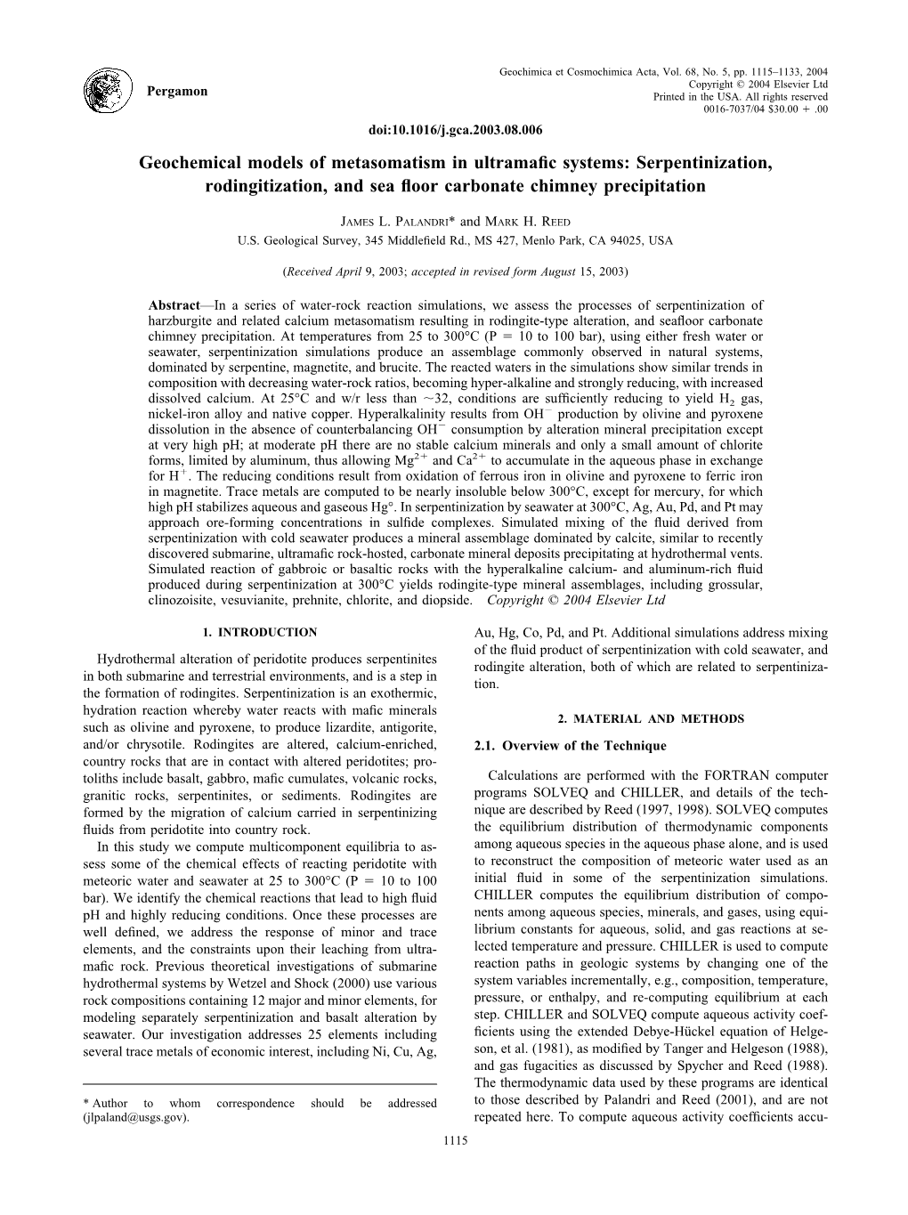 Serpentinization, Rodingitization, and Sea Floor Carbonate Chimney