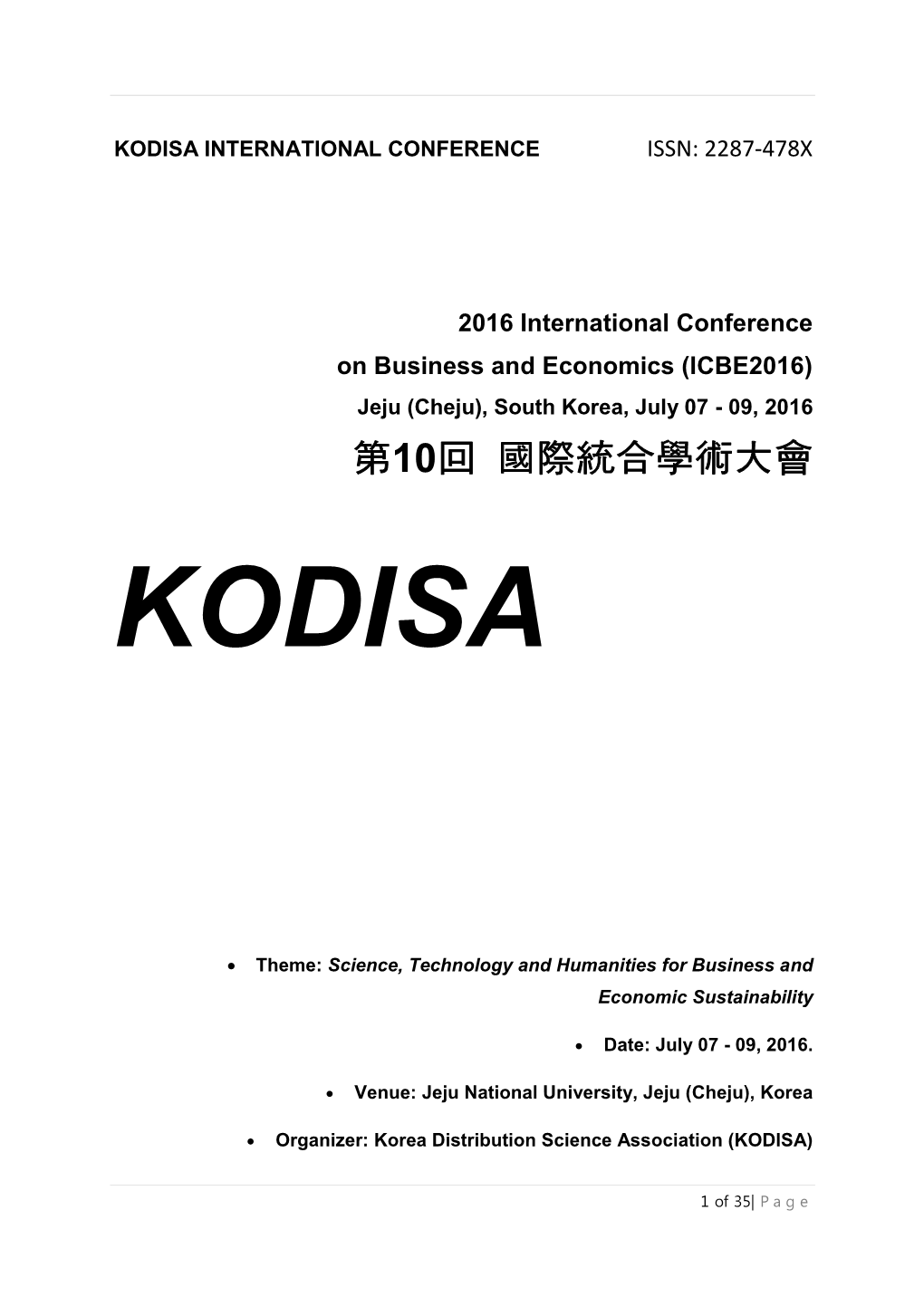 Kodisa International Conference Issn: 2287-478X