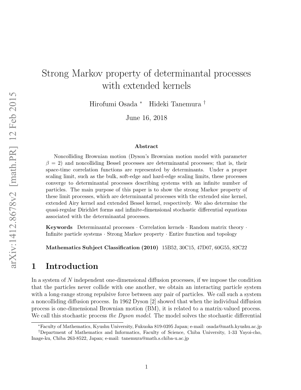 Strong Markov Property of Determinantal Processes With