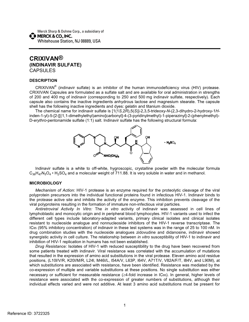 Crixivan® (Indinavir Sulfate) Capsules