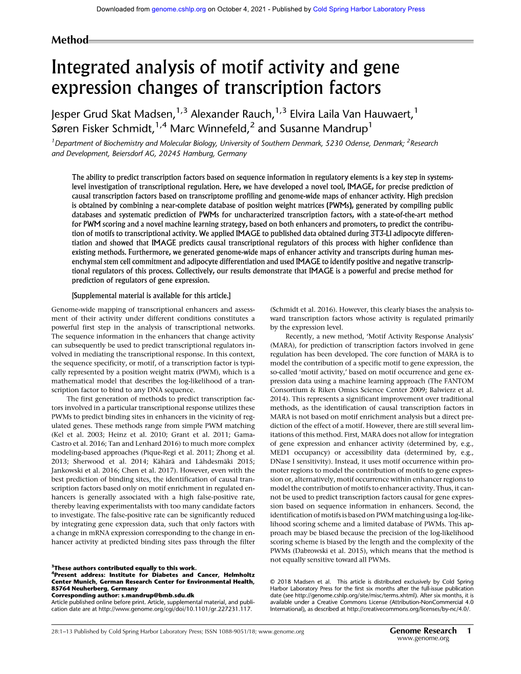 Integrated Analysis of Motif Activity and Gene Expression Changes of Transcription Factors