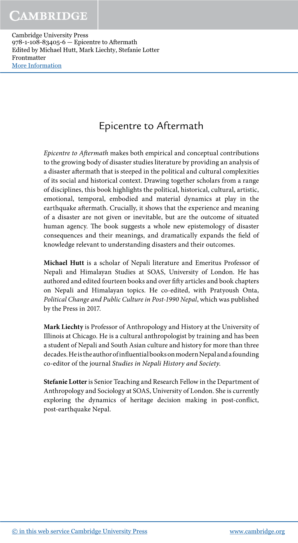 Epicentre to Aftermath Edited by Michael Hutt, Mark Liechty, Stefanie Lotter Frontmatter More Information