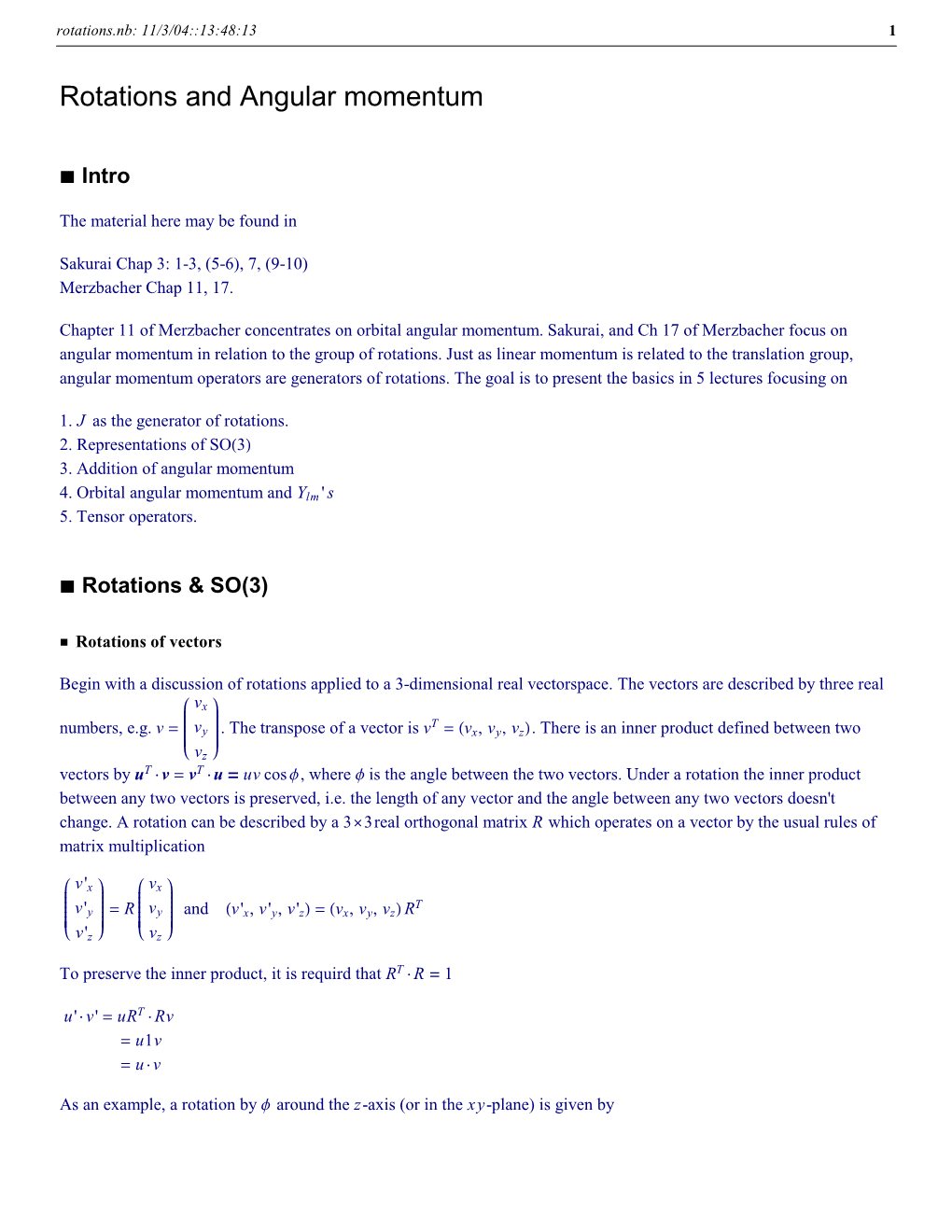 Rotations and Angular Momentum