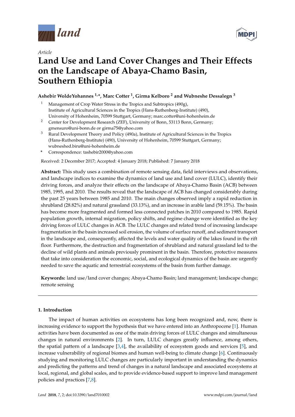 Land Use and Land Cover Changes and Their Effects on the Landscape of Abaya-Chamo Basin, Southern Ethiopia