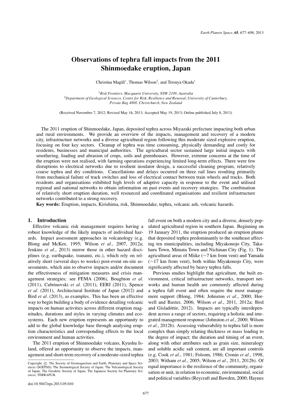 Observations of Tephra Fall Impacts from the 2011 Shinmoedake Eruption, Japan