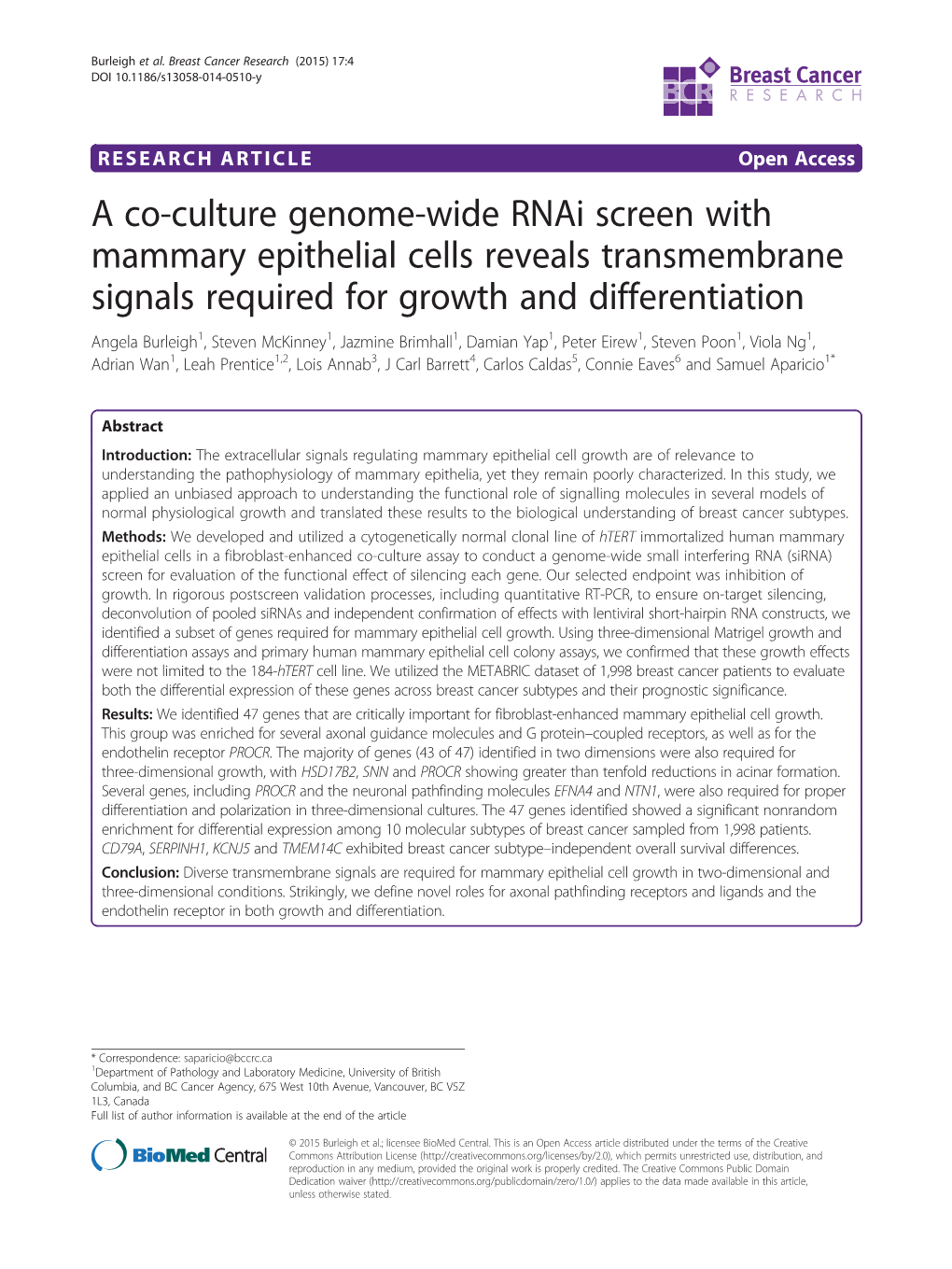 A Co-Culture Genome-Wide Rnai Screen with Mammary Epithelial