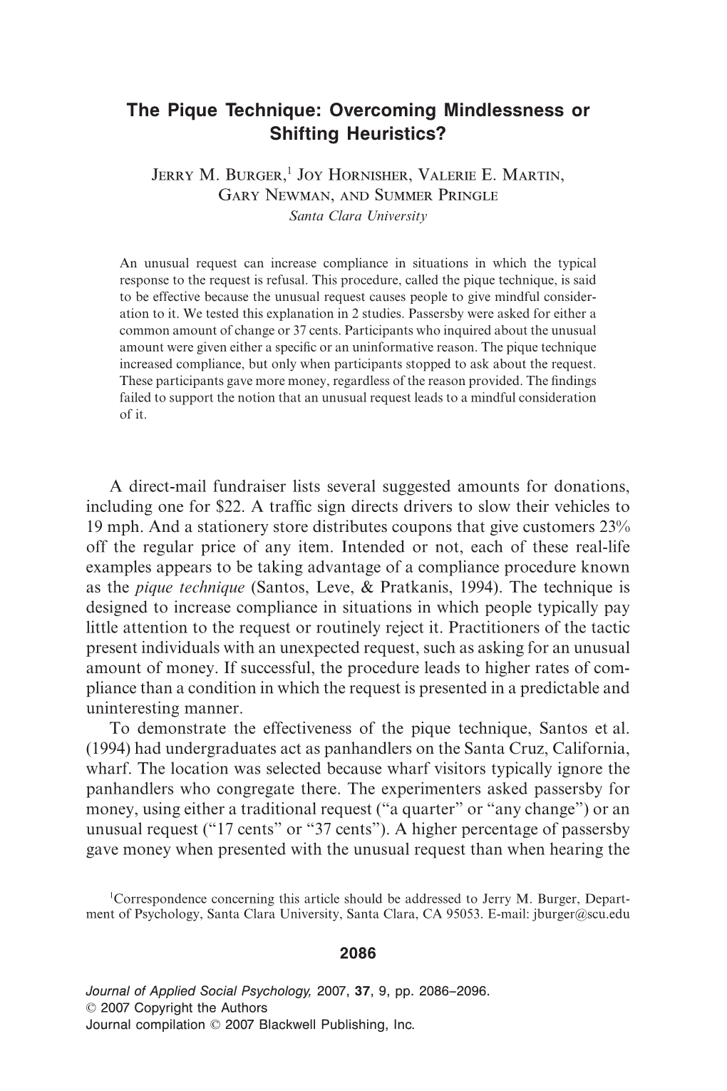 The Pique Technique: Overcoming Mindlessness Or Shifting Heuristics?