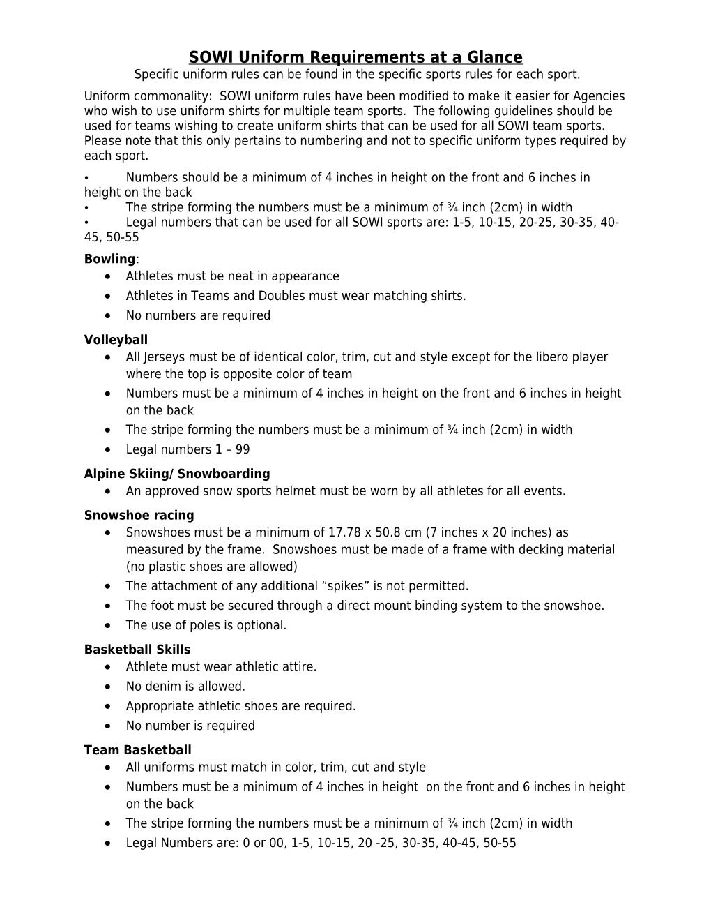 SOWI Uniform Requirements at a Glance