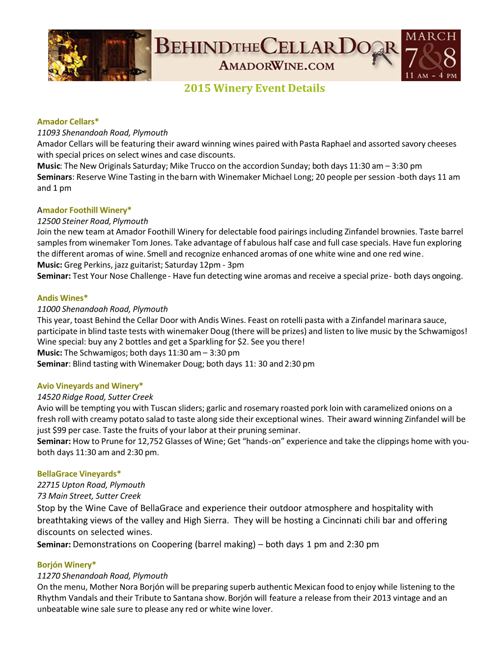 2015 Winery Event Details