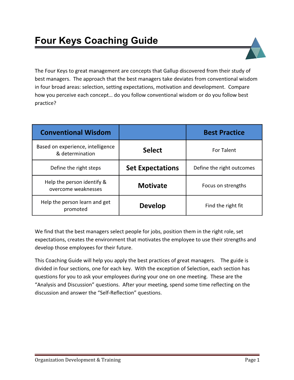 Four Keys Coaching Guide