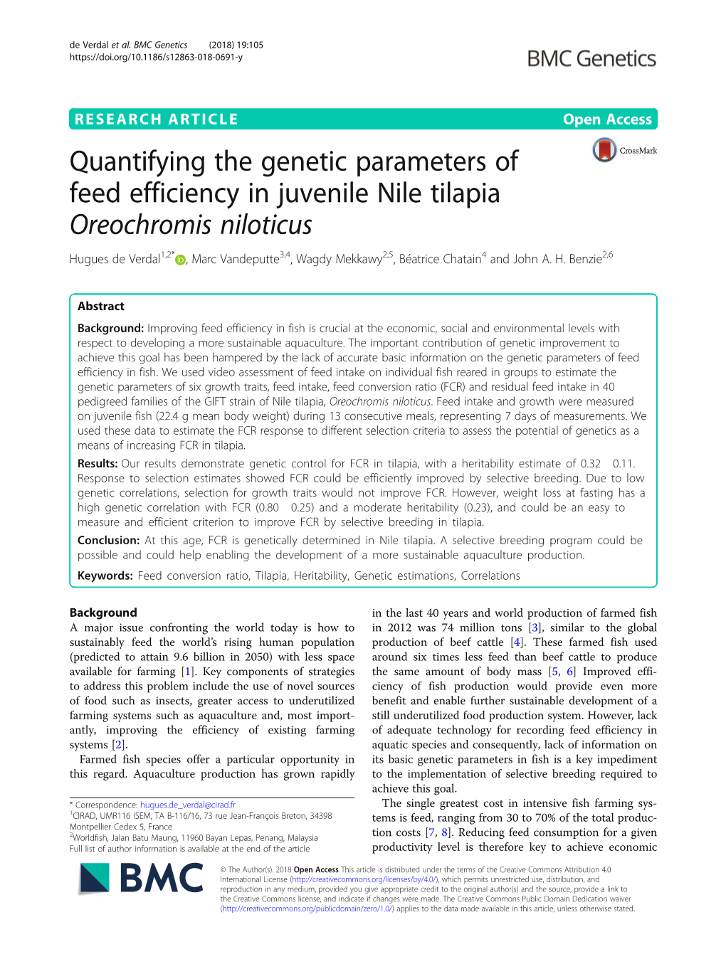 Quantifying the Genetic Parameters of Feed Efficiency in Juvenile Nile Tilapia Oreochromis Niloticus