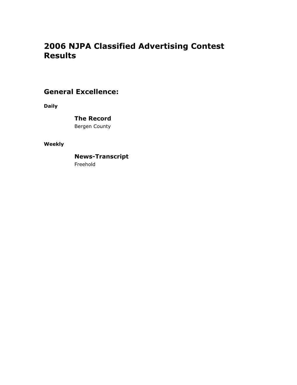Classified Advertising Contest Results