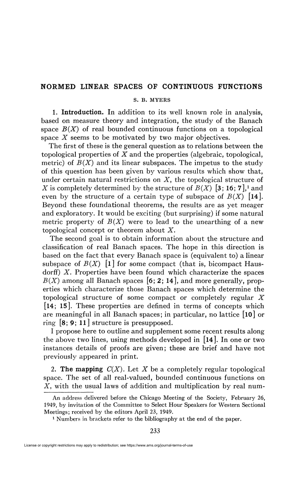 Normed Linear Spaces of Continuous Functions