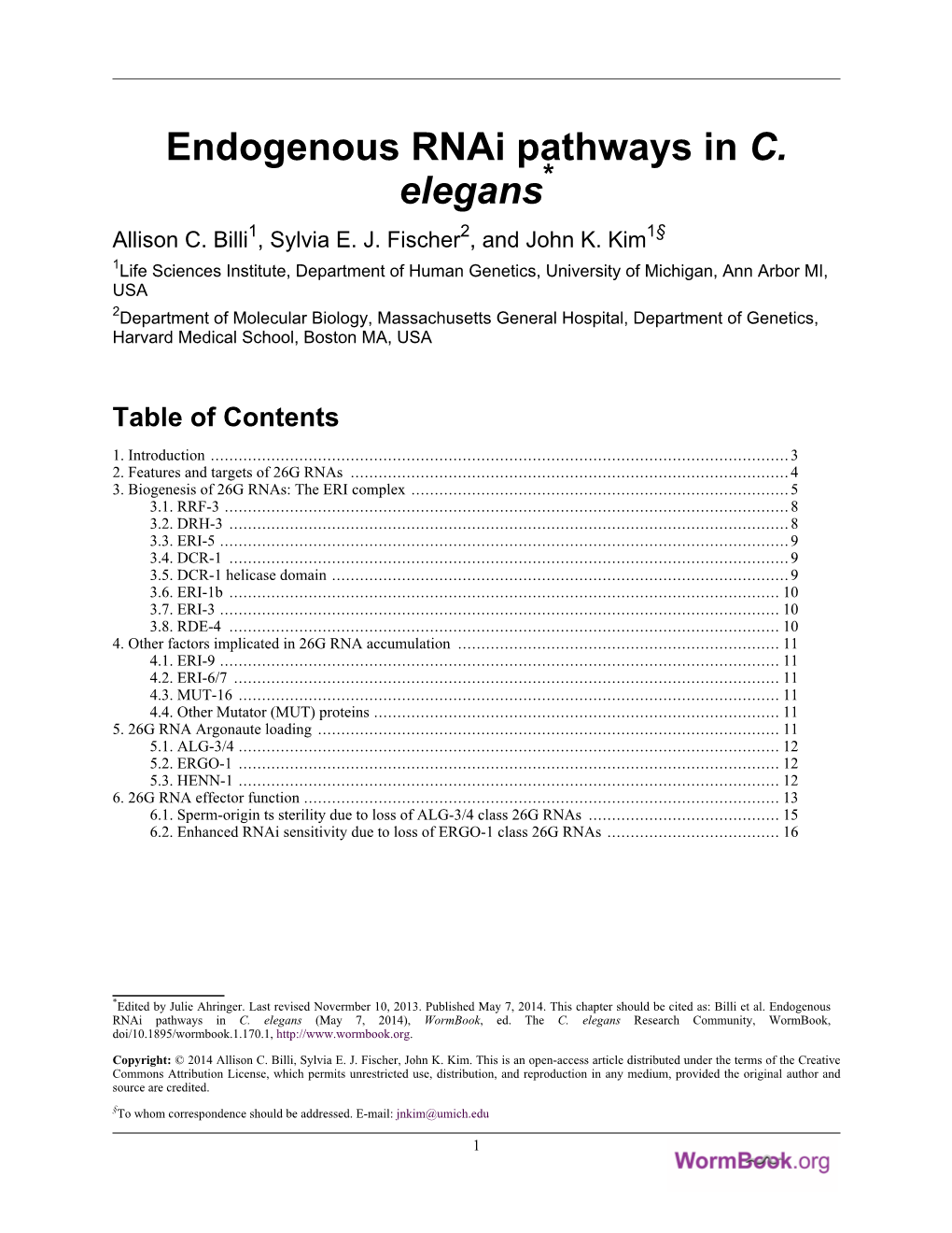 Endogenous Rnai Pathways in C. Elegans* Allison C