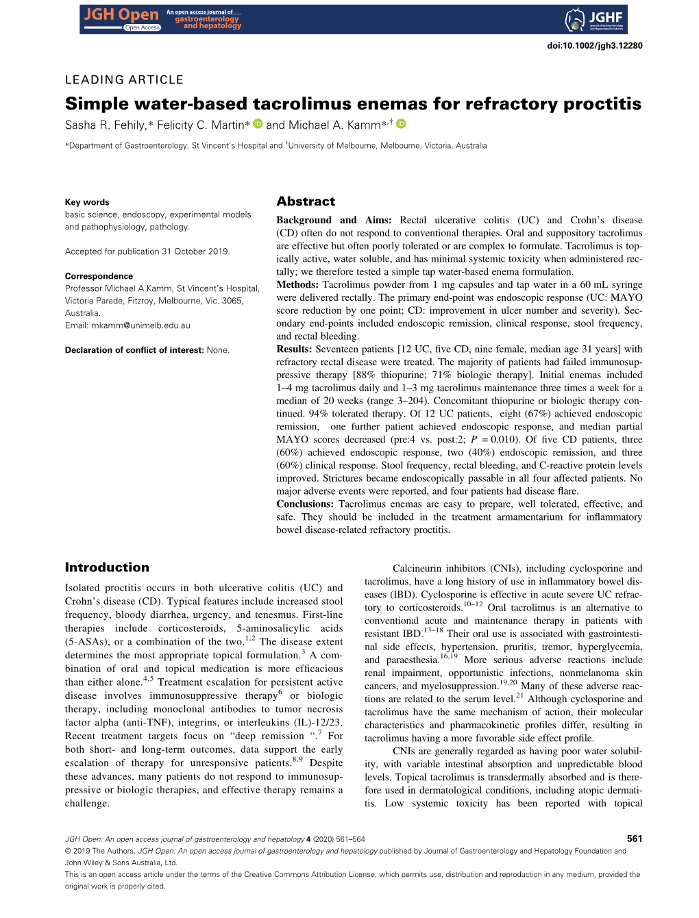 Simple Water Based Tacrolimus Enemas for Refractory Proctitis