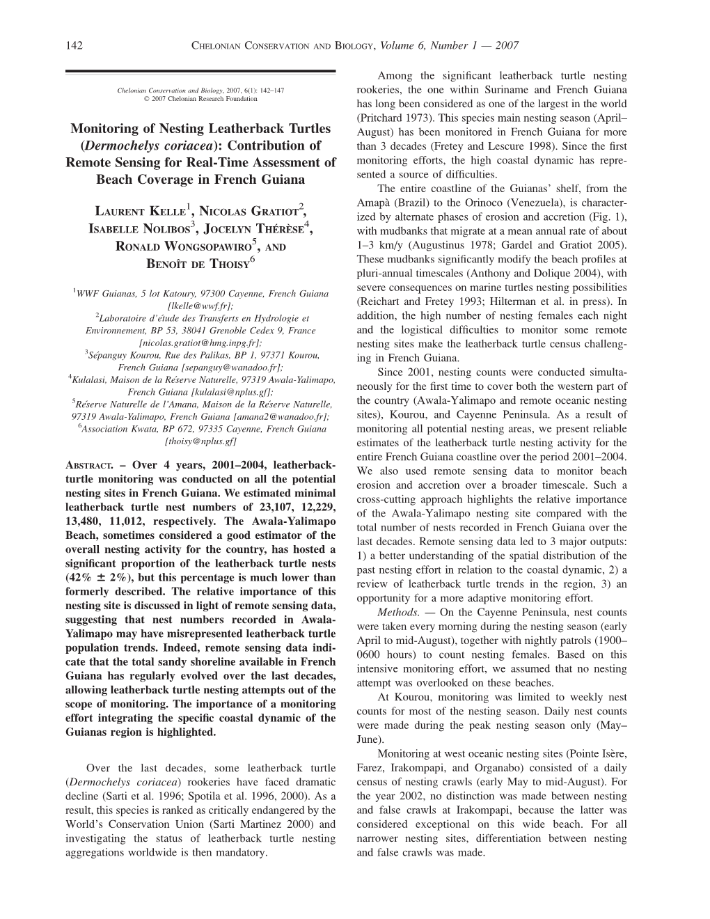 Monitoring of Nesting Leatherback Turtles