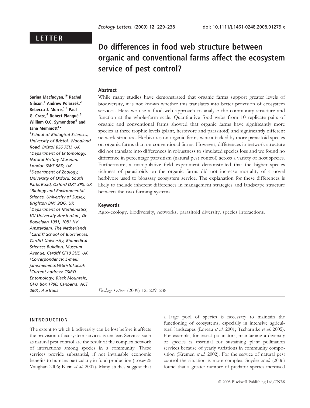 Do Differences in Food Web Structure Between Organic and Conventional Farms Affect the Ecosystem Service of Pest Control?