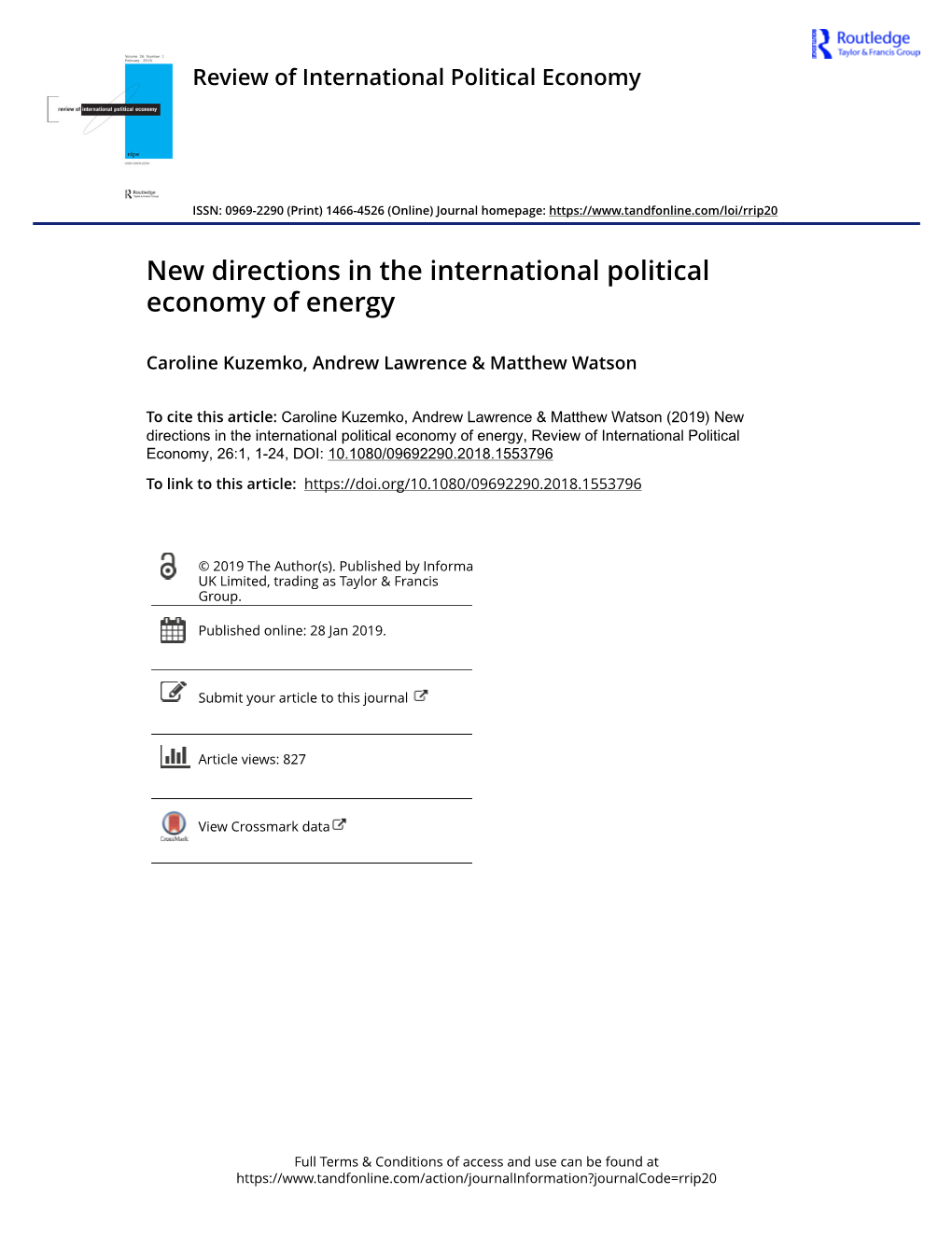 New Directions in the International Political Economy of Energy