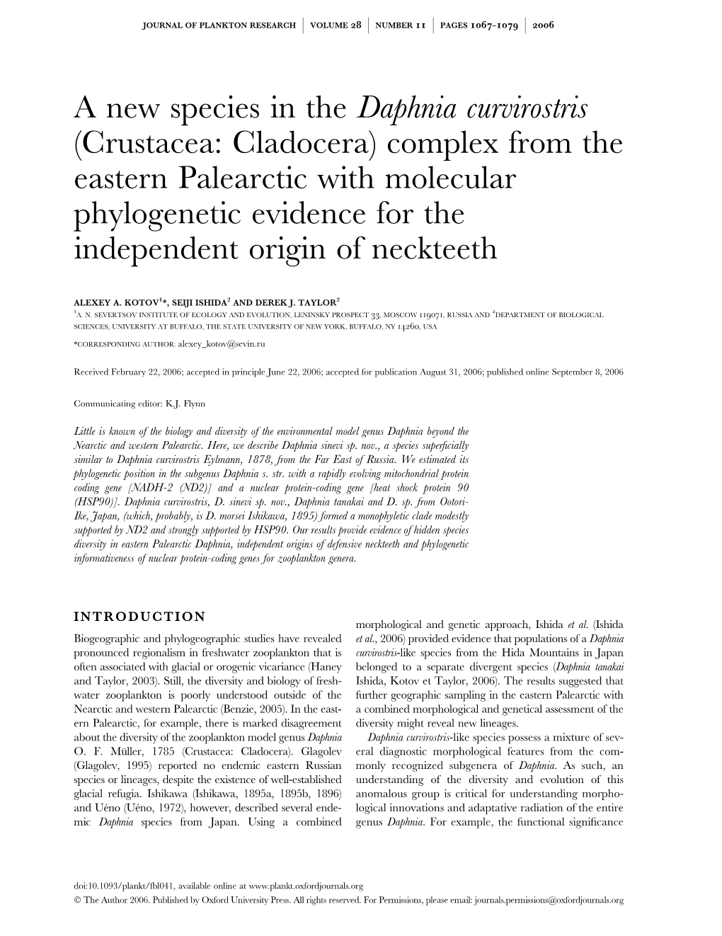 A New Species in the Daphnia Curvirostris (Crustacea: Cladocera)