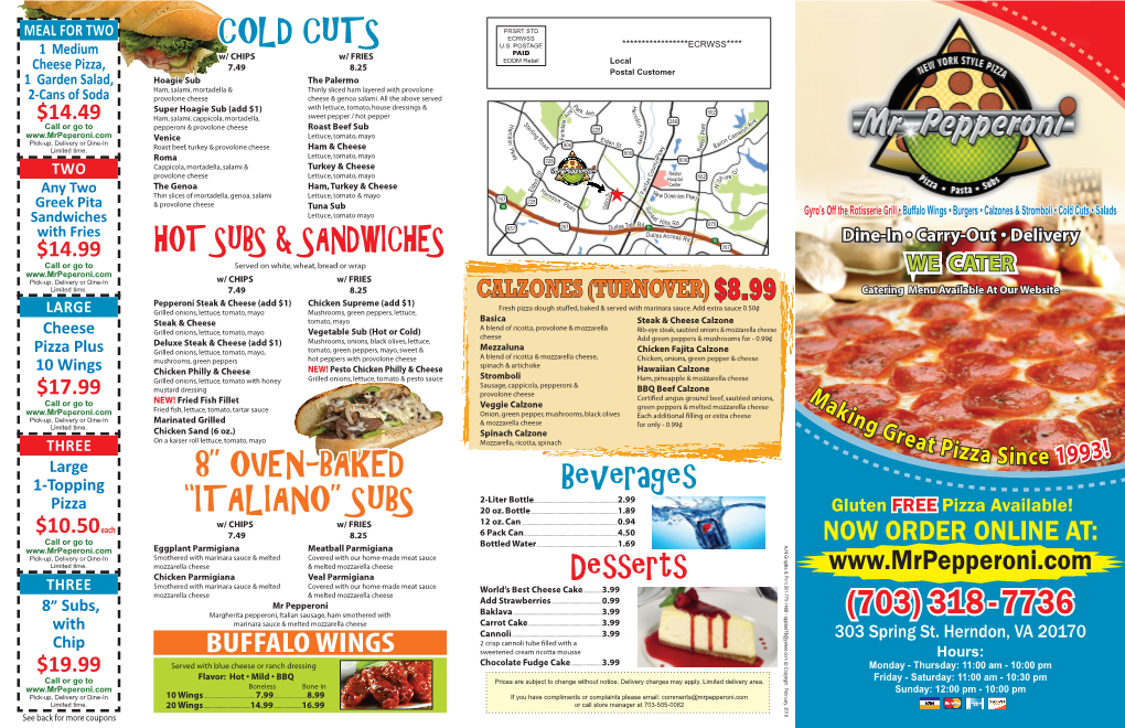 Beverages Desserts COLD CUTS HOT SUBS