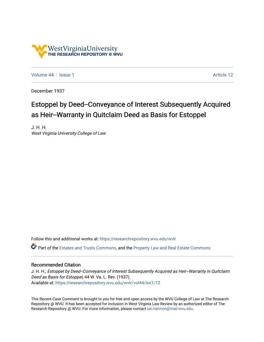 Estoppel by Deed--Conveyance of Interest Subsequently Acquired As Heir--Warranty in Quitclaim Deed As Basis for Estoppel