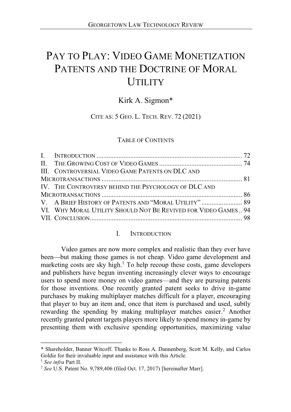 Pay to Play: Video Game Monetization Patents and the Doctrine of Moral Utility