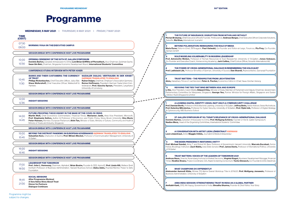 PROGRAMME WEDNESDAY 50TH EDITION Programme