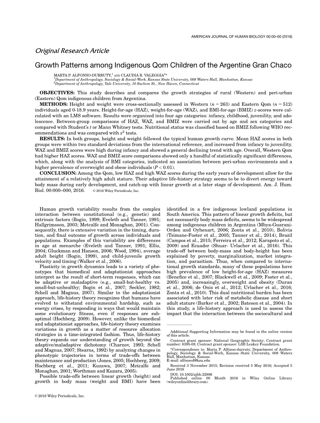Growth Patterns Among Indigenous Qom Children of the Argentine Gran Chaco