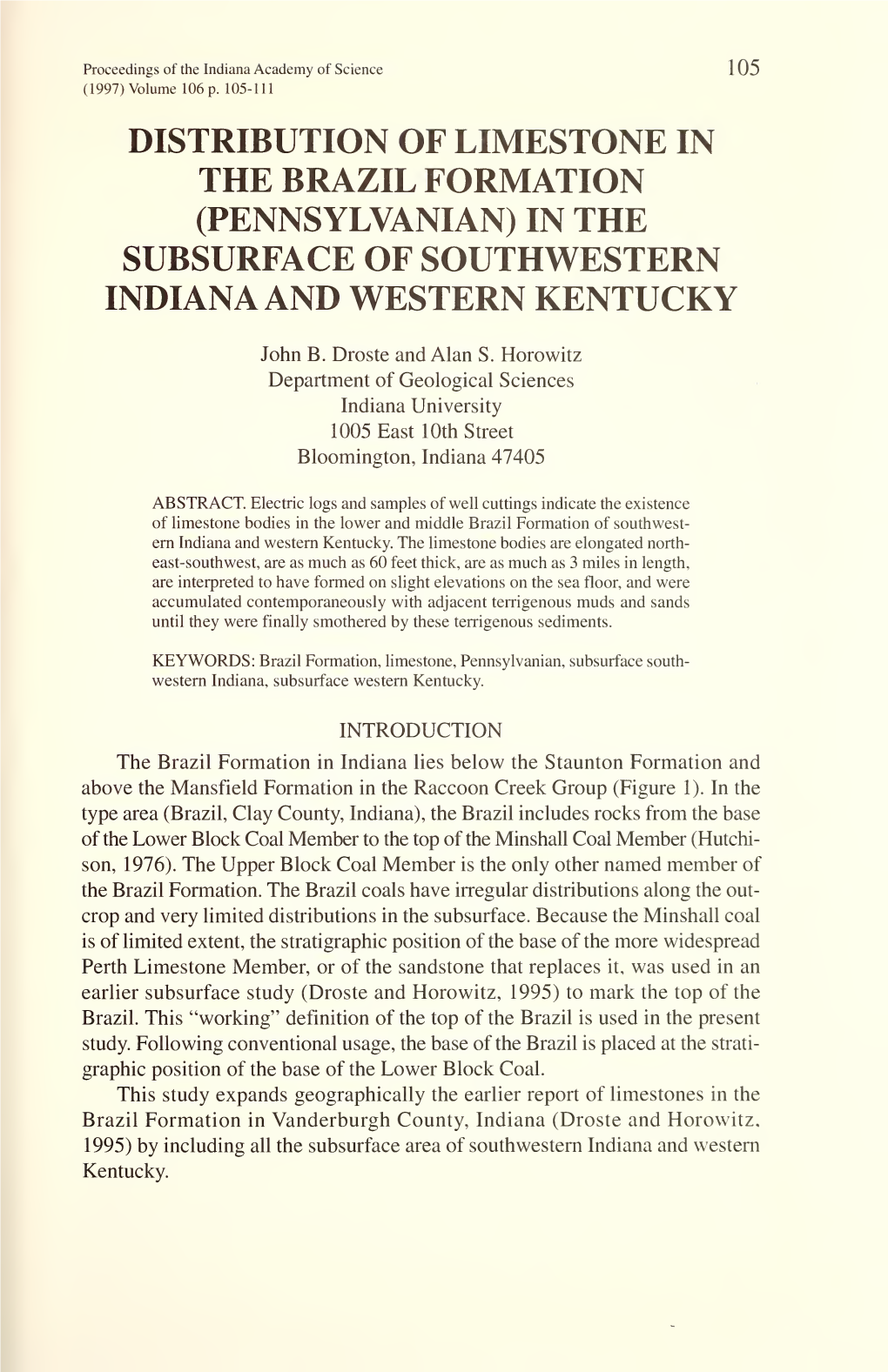 Proceedings of the Indiana Academy of Science 1 05