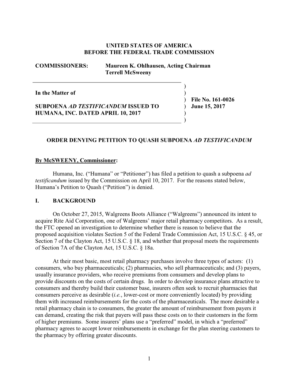 In the Matter of Subpoena Ad Testificandum Issued to Humana