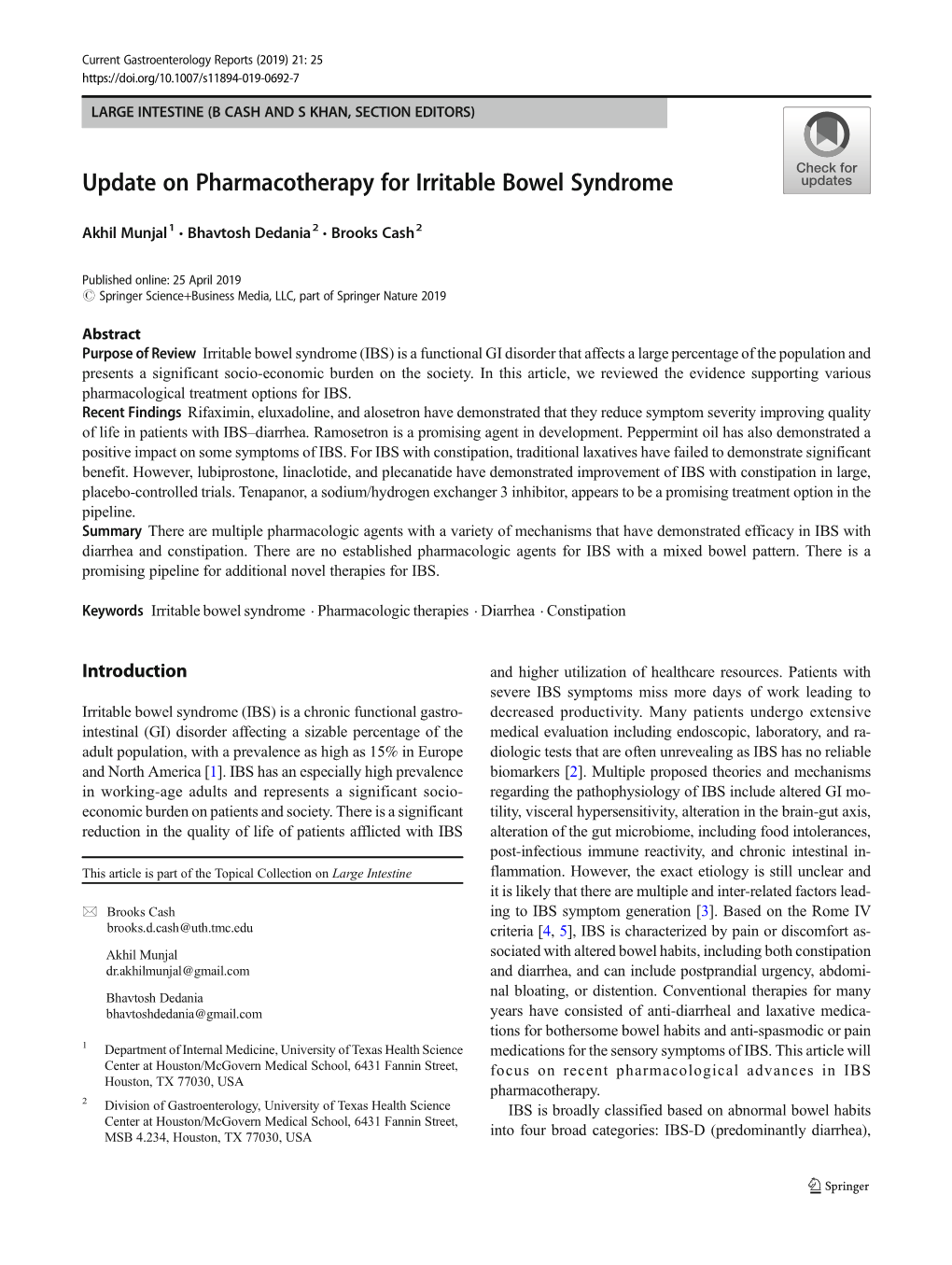 Update on Pharmacotherapy for Irritable Bowel Syndrome