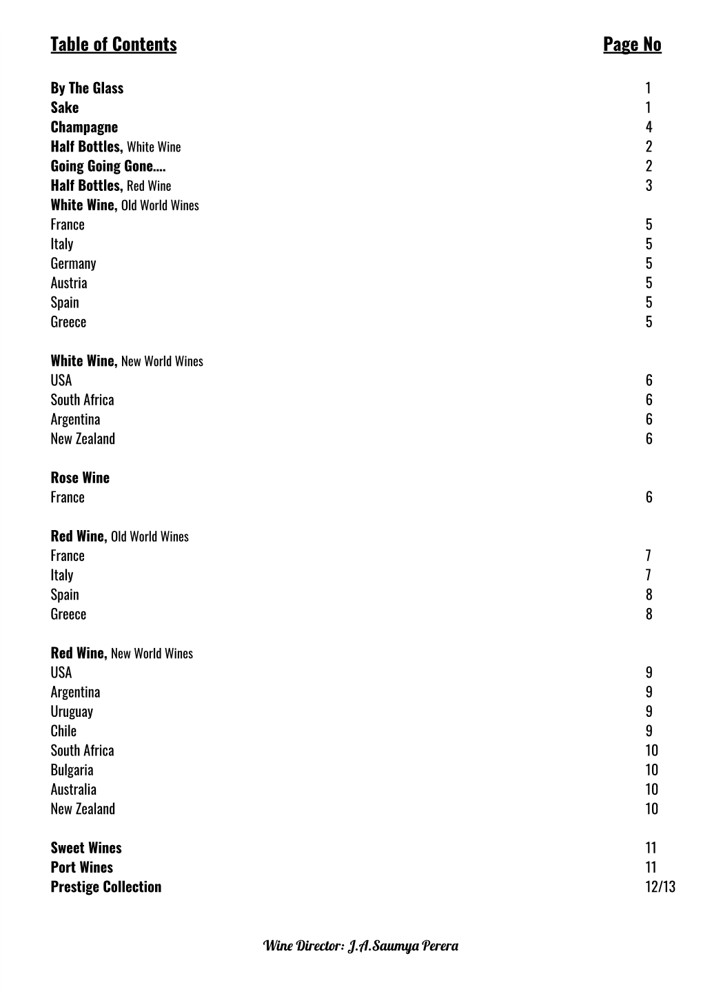 Table of Contents Page No